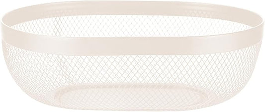 AJIODA Metal Mesh Steel Basket, Oval Metal Wire Storage Organizer Baskets Multi Functional Kitchen Baskets Countertop Fruit Baskets Garden Harvest Basket for Kitchen Picnic Decor Cabinet Home, White