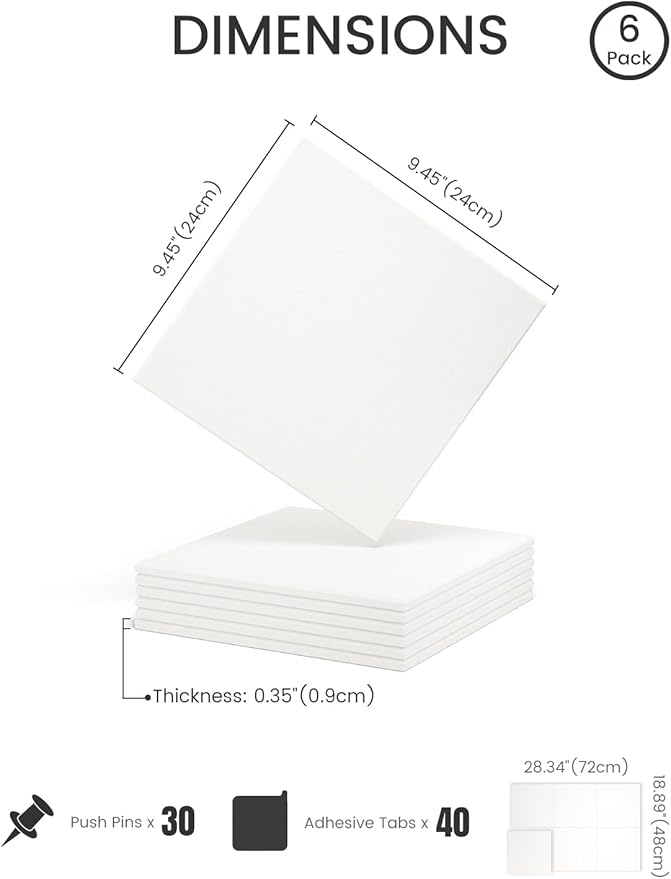Fluxynara Felt Bulletin Board Tiles -28"x18" Cork Board Alternative for Office Decor, Push Pin Board Wall Organizer 6-Pack - Milky White