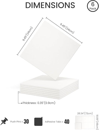 Fluxynara Felt Bulletin Board Tiles -28"x18" Cork Board Alternative for Office Decor, Push Pin Board Wall Organizer 6-Pack - Milky White