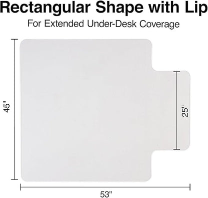 Staples Office Chair Mat, Clear Floor Mats with Lip, Hard Floors, Textured Underside, Extended Under-Desk Coverage, 53 x 45 Inch, Smooth Glide
