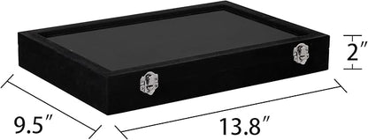 Frebeauty Velvet Jewelry Tray,12 Grid Jewelry Organizer with Clear Lid,Bracelets Holder,Jewelry Display Case with Clasp,Drawer Insert Bangle Brooch,13.8 x 9.5 x 2 Inches,Gift for Women Girls(Black)