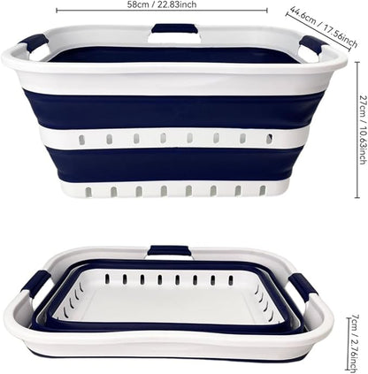 SAMMART 42L (11 gallon) Collapsible Plastic Laundry Basket - Foldable Pop Up Storage Container/Organizer - Space Saving Hamper/Basket (1, White/Starry Blue)