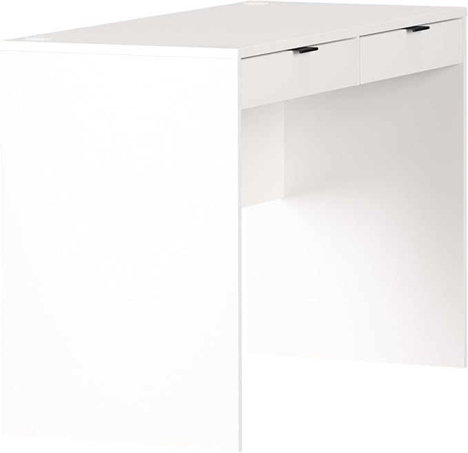 Prepac 46" Writing Desk – Computer Desk with 2 Drawers, White Office Desk for Home Office or Bedroom