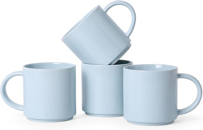 Coffee Mugs Set of 4, Stoneware Coffee Cups with Comfortable Handle, 16oz Ceramic Mugs for Kitchen & Office, Dishwasher & Microwave Safe - Blue