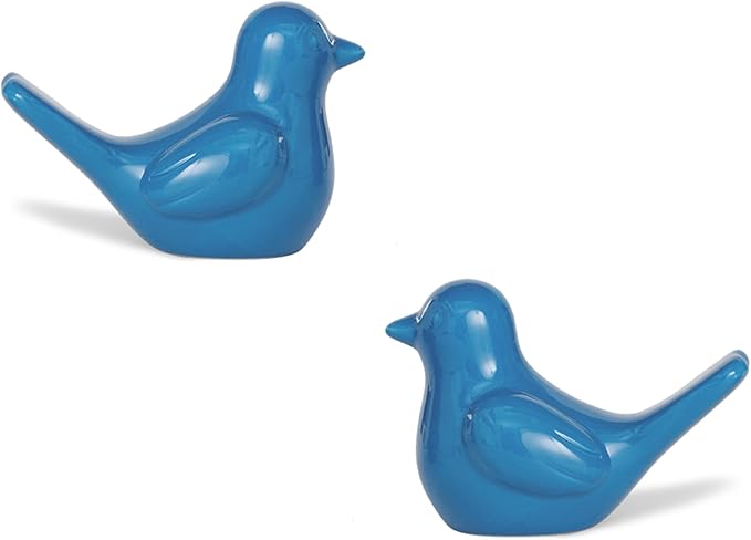 Artconal Small Blue Bird Statue Ceramic 2-Piece Set, 3¾ inch Cute Knick Knack for Home Office Shelf Desk Decor