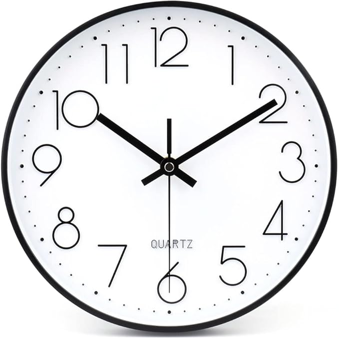 jomparis 10 Inch Black Wall Clock Battery Operated Silent & Non-Ticking Wall Clock Classic Clock for Home, Office, Bedroom, School