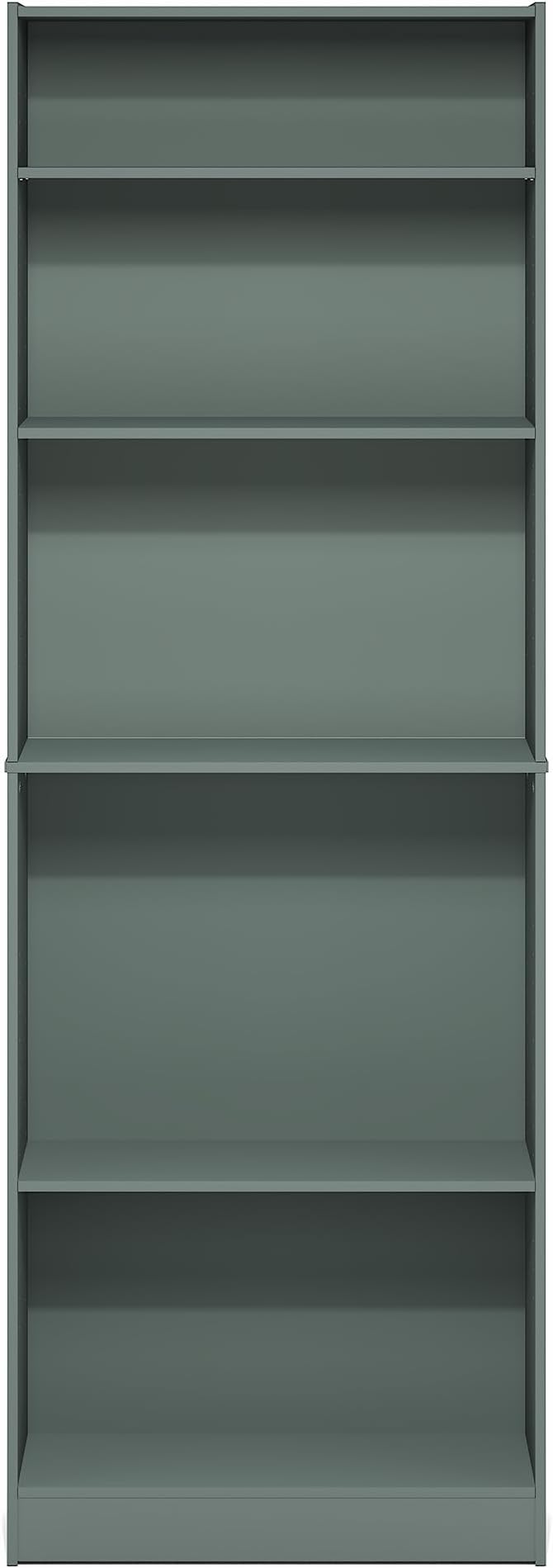 Furinno Jaya Book Shelf, 5-Tier Bookshelf, Bookcase with Adjustable Shelves, 9.5" x 24.5" x 71.2", for Organization and Storage, for Living Room, Bedroom, Home Office, Sage Green