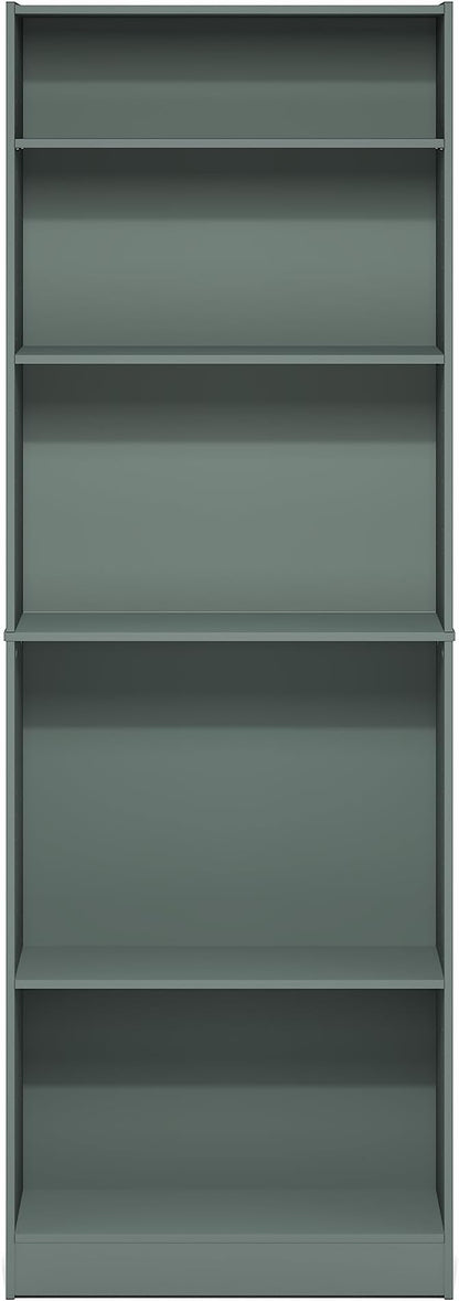 Furinno Jaya Book Shelf, 5-Tier Bookshelf, Bookcase with Adjustable Shelves, 9.5" x 24.5" x 71.2", for Organization and Storage, for Living Room, Bedroom, Home Office, Sage Green