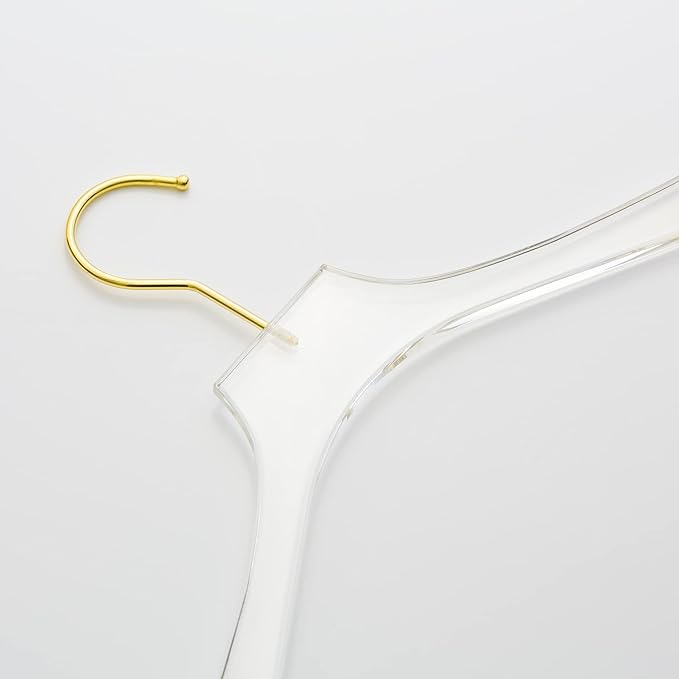 HomeCube USA Clear Acrylic Clothes Hanger with Gold Hooks – Heavy Duty Lucite Closet Organizer, Elegant & Sturdy for Shirts, Dresses, Coats, Suits & Boutique Use (10, Medium 15")