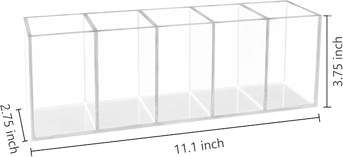 HSYMQ Acrylic Clear Pen Holder 5 Compartments Pencil Holder Desk Organizer Desktop Makeup Brush Holder