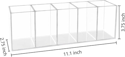 HSYMQ Acrylic Clear Pen Holder 5 Compartments Pencil Holder Desk Organizer Desktop Makeup Brush Holder