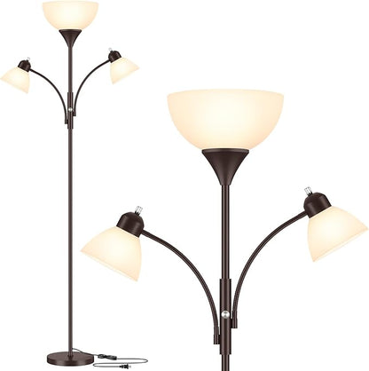 Floor Lamp for Living Room,72" Dimmable Torchiere Lamp with 2 Reading Lights for Bedroom, Brown Tall Standing Room Lamp, 3 Bulbs Included