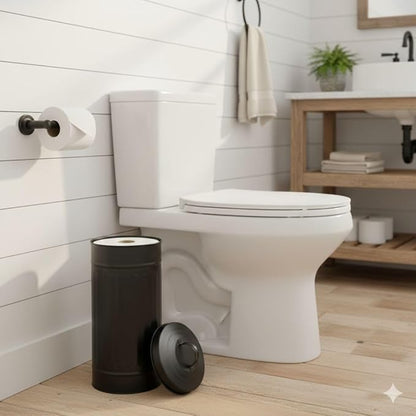 Autumn Alley Black Toilet Paper Holder Canister with Lid – Rustproof Free-Standing Farmhouse Metal Covered Toilet Paper Holder for Mega Rolls, Rustic Enclosed Toilet Paper Storage Stand
