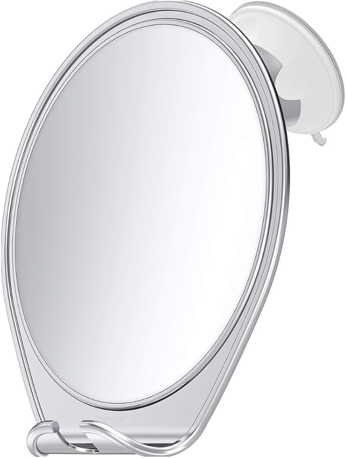 HONEYBULL Fogless Shower Mirror with Suction Mount & Swivel – Anti-Fog Acrylic Bathroom Mirror for Shaving – Built-in Razor Holder, Easy Install, Home Shower Accessory (Chrome)