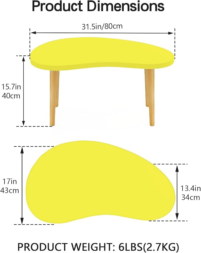Mango Coffee Table Low Table with 4 Solid Wood Sturdy Legs,Floor Table Desk for Sitting on The Floor,19.7"D x 31.5"W x 16"H Inches,Living Room/Toy room Furniture,Rental house Furniture (Yellow)