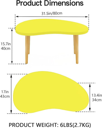 Mango Coffee Table Low Table with 4 Solid Wood Sturdy Legs,Floor Table Desk for Sitting on The Floor,19.7"D x 31.5"W x 16"H Inches,Living Room/Toy room Furniture,Rental house Furniture (Yellow)