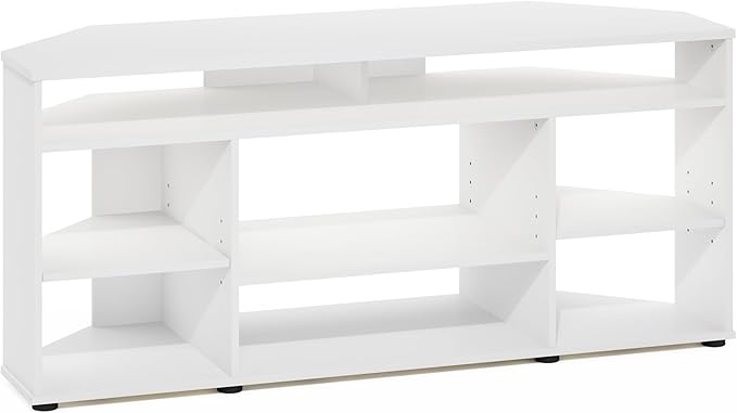 Furinno BESI TV Stand, No Tools Assembly Industrial Style Entertainment Center, TV Console for TV up to 46 Inch, for Living Room, Bedroom, White