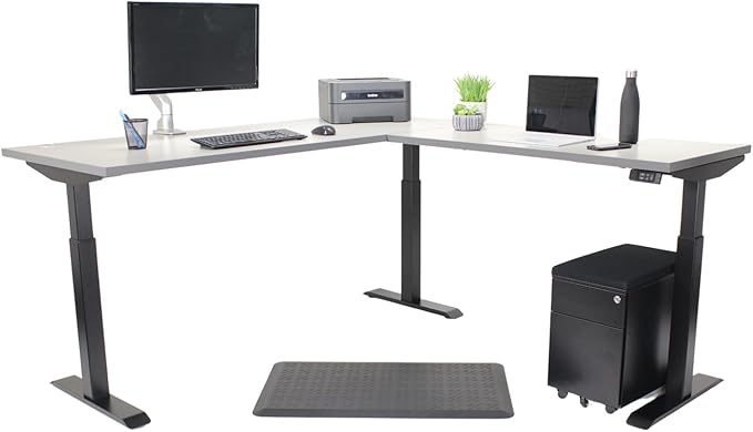 Lift It, Electric Sit Stand/Height Adjustable 72"x24" L-Shape Desk and 48"x24" Return for Office or Home, Dual Motor, 4 Memory/USB Charging LED Control, Grey Strand Top and Black Frame