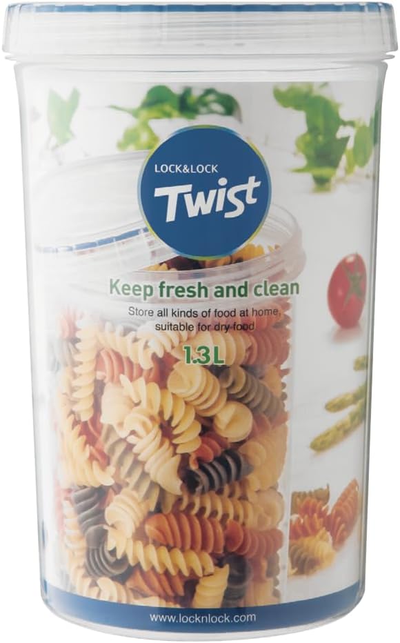 LOCK & LOCK Easy Essentials Twist Food Storage lids/Airtight containers, BPA Free, Tall-44 oz-for Pasta, Clear (Pack of 4)