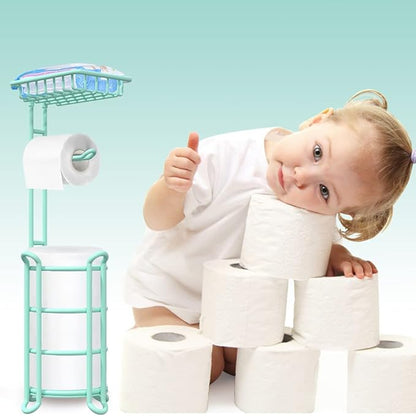 Toilet Paper Roll Holder Stand Nautical Bathroom Tissue Dispenser with Shelf for Larger Rolls-Mint