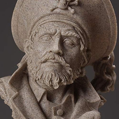 H&W Sandstone Pirate Figurines - Buccaneer Francis Drake Statue Decoration for Home/Study/Living Room, Great Collectible Figurines, Best Gift for The Man, Sandstone Color (HH17-D5)