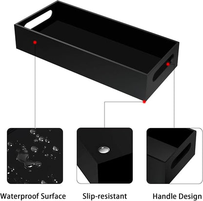 Tasybox Toilet Paper Holder with Storage, Acrylic Toilet Tank Tray, Black Bathroom Trays with Handles Vanity Tray for Home Decor