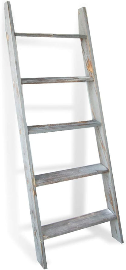 Honest Blanket Ladders for The Living Room, 5-Tier Blanket Holder, Wall-Leaning Blanket Rack, Ladder Shelves, Wooden Quilt Ladder, Farmhouse Decor, Grey