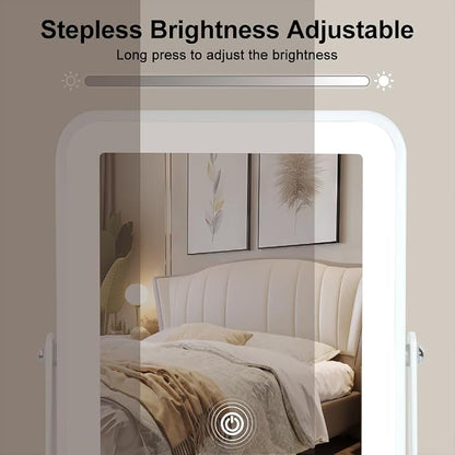 YEKKOPT Rechargeable Small Vanity Mirror with Lights,9"x11"Portable LED Desk Mirror, Make up Mirror with Lighting,Touch Screen with 3-Color Lighting, Dimmable, for Shaving, Tabletop, Bedroom