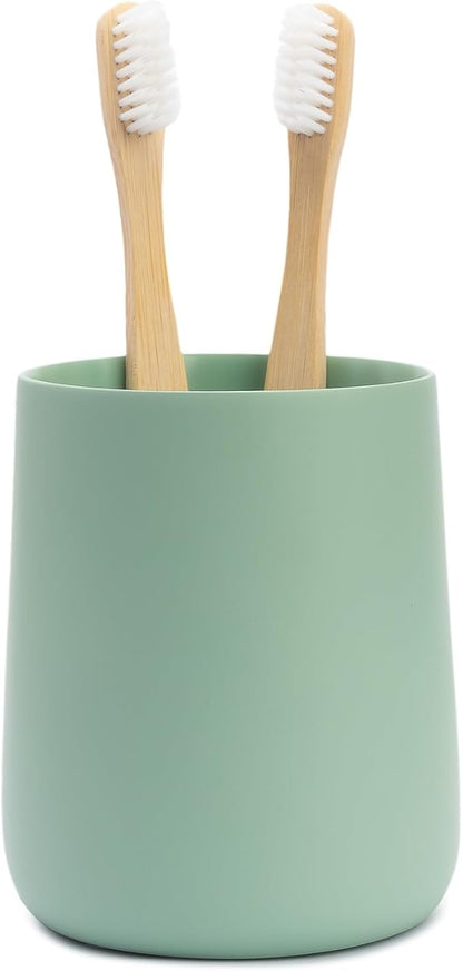Yew Design Matte Sage Green Toothbrush and Toothpaste Holder and Cup for Bathroom Vanity and Countertop, Round Organizer for Electric Toothbrushes, Floss, Razors, Cotton, and Mouthwash