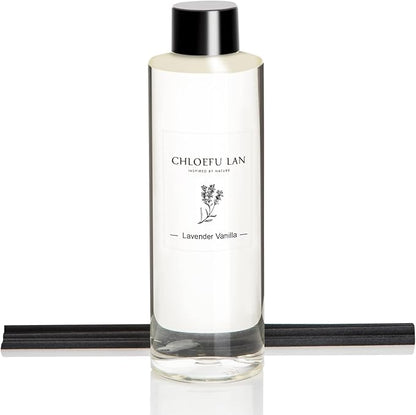 Lavender Reéd Diffuser Refill 200ml/6.76 fl oz Natural Essential Lavender Scented Oil - Best for Aromatherapy, SPA and Home, 0% Alcohol, Fresh & Long Lasting, Free Set of Diffuser Sticks