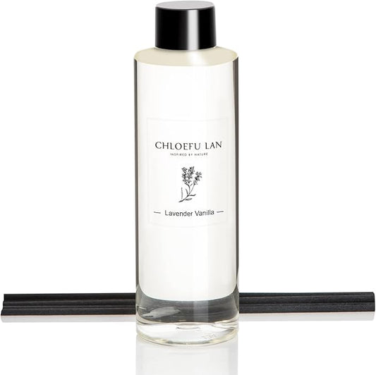 Lavender Reéd Diffuser Refill 200ml/6.76 fl oz Natural Essential Lavender Scented Oil - Best for Aromatherapy, SPA and Home, 0% Alcohol, Fresh & Long Lasting, Free Set of Diffuser Sticks