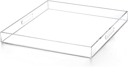 Extra Large Clear Acrylic Ottoman Tray with Cutout Handles 24x24 Inch Over-Sized King-Size Serving Tray Boot Organizer Decorative Tray for Living Room Bedroom,Bathroom and Kitchen Entryway