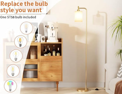 Floor Lamps for Living Room - Industrial Standing Lamp with Frosted White Glass Shade, Modern Gold Floor Lamp with LED Bulbs, Farmhouse Floor Lamp for Bedroom, Tall Lamp for Office - Gold