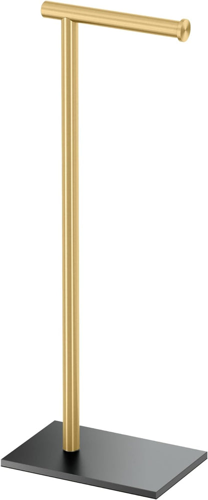 Gatco 1431MXB Modern Rectangle Base Freestanding Toilet Paper Holder, Matte Black/Brushed Brass, Weighted Base, 21.25" Bathroom Tissue Stand