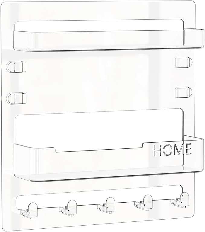 Yieach Bedside Shelf for Dorm Bed,Rv,Small Room and Nightstand,Wall Mounted Floating Shelves and Bedside Wall Organizer for Remote,Phone Holder,Charging Shelf,Cute Bedroom Decor for College Girl,Clear