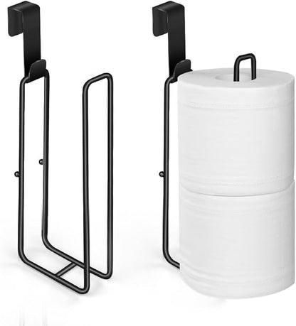 Black Bathroom Toilet Paper Roll Holder for 2 Roll Tissue, Brushed Nickel,Over The Tank Toilet Paper Holder,Self Adhesive Wall Mount,Stainless Steel Toilet Paper Holder Storage 2pcs