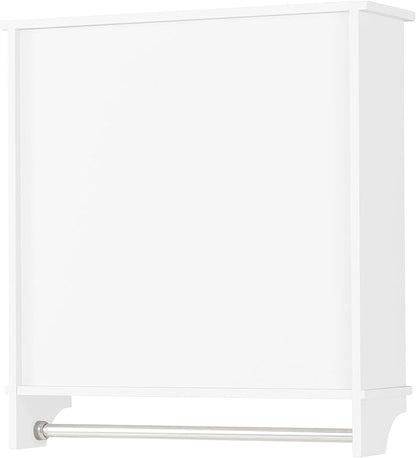 Dover 27” x 29” Wall Mounted Bathroom Storage Cabinet with Shaker Beadboard Doors, Two Adjustable Shelves and a Towel Bar – White Wall Cabinet for Bathroom, Laundry, or Entryway by Alaterre Furniture