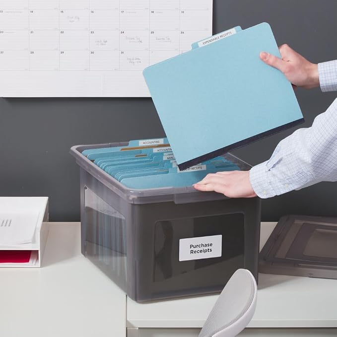 STAPLES File Box Plastic File Box Snap, Letter/Legal Size, Frost Gray, 4/Carton