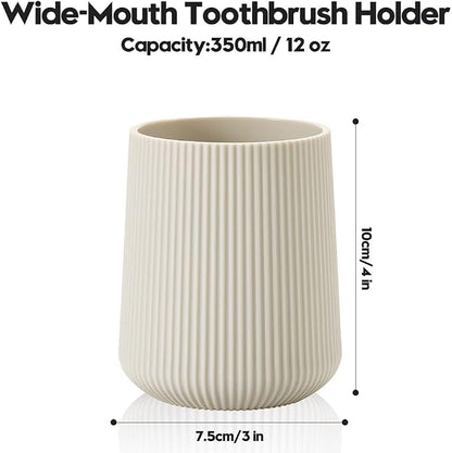 YAUKPH Beige Striped Toothbrush Holder for Electric Toothbrushes Bathroom Organizer Cup for Toothpaste Kids & Adults