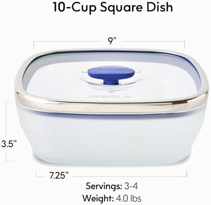 Anyday 10-Cup Square Glass Food Storage with Glass Lid | Plastic-Free Meal Prep & Microwave Cookware | Stackable Airtight Storage Container with Vented Lid for Microwave-Safe Reheating