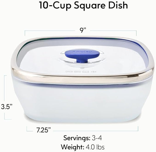 Anyday 10-Cup Square Glass Food Storage with Glass Lid | Plastic-Free Meal Prep & Microwave Cookware | Stackable Airtight Storage Container with Vented Lid for Microwave-Safe Reheating