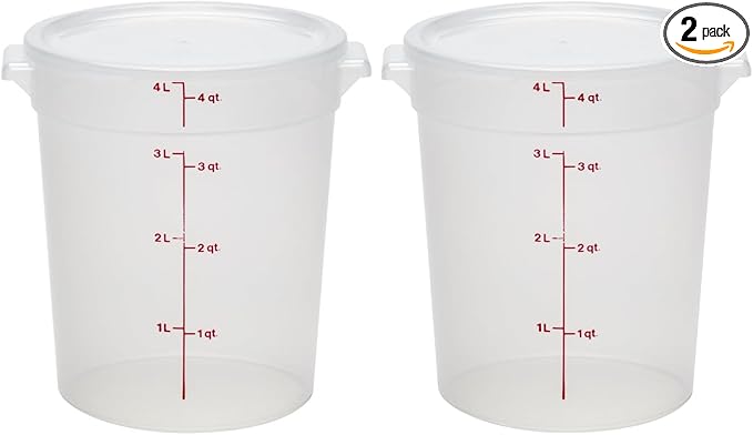 Cambro Food Storage Containers with Lids (BPA-Free) - 4 Quart - Food Grade Buckets with Lids (2 Pack) - For Dough Proofing and Brining (Translucent)