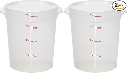 Cambro Food Storage Containers with Lids (BPA-Free) - 4 Quart - Food Grade Buckets with Lids (2 Pack) - For Dough Proofing and Brining (Translucent)