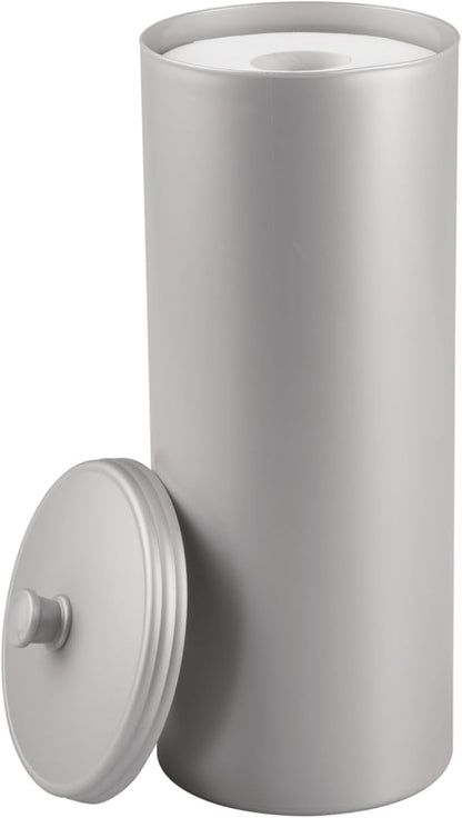 iDesign Freestanding Bathroom Toilet Paper Storage Holder with Lid for 3 Extra Rolls, Silver (Pack of 4)