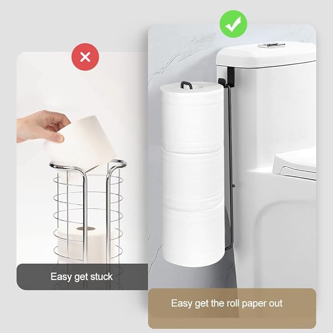 Toilet Paper Holder with Storagefor 3 Roll Tissue Wall Mounted Over The Tank Toilet Paper Holder Organizer Self Adhesive Toilet Paper Storage Stainless Steel Toliet Paper Holder（Black 1 Pcs）