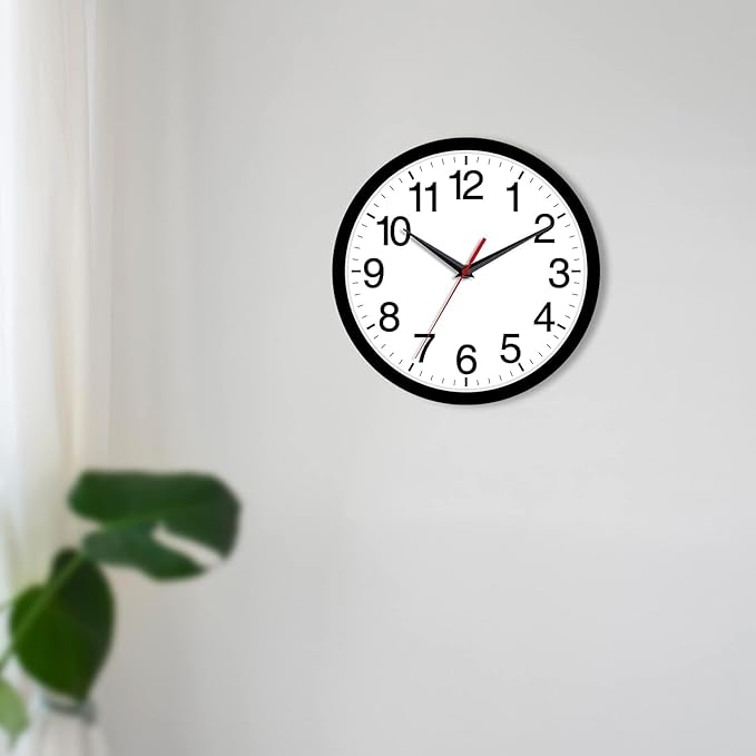 Rohioue Wall Clock Modern 10 Inch Black Battery Operated Silent Non Ticking Analog for Living Room Office Home Bedroom Kitchen Bathroom