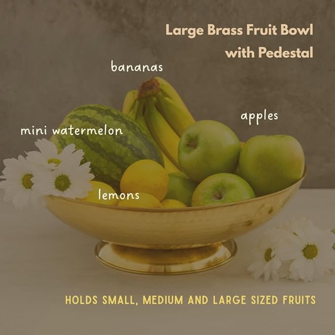 Gold Brass Fruit Bowl for Kitchen Counter, Decorative Bowl, Table Centerpiece, Kitchen Storage, Home Decor, Brass Home Accessories, Pedestal Bowl, Gold Finish, 12" wide (Large 15" Dia)
