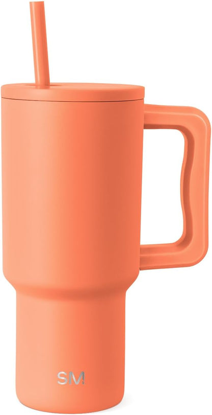 Simple Modern 30 oz Trek Tumbler with Handle and Straw Lid | Cup Holder Friendly Insulated Stainless Steel Travel Mug | Clementine