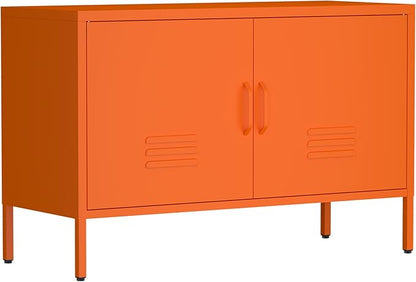 Locker Cabinet,Metal Storage Cabinet with 2 Doors,Morden TV Stand for Living Room,Bedroom,Orange