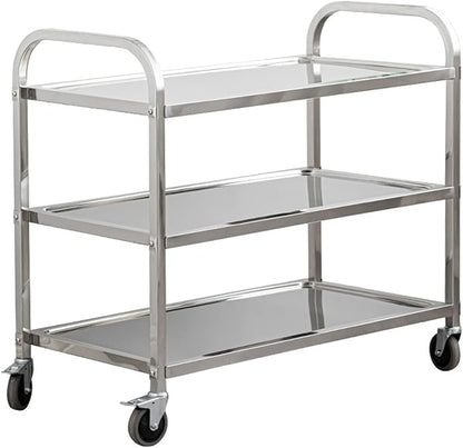 uyoyous Extra Large 3 Tier Stainless Steel Utility Cart 37 x20 x37 inch Commercial Heavy Duty Rolling Cart Food Storage Service Trolley with 360°Rotatable Wheels for Kitchen Hotel Restaurant Home Use